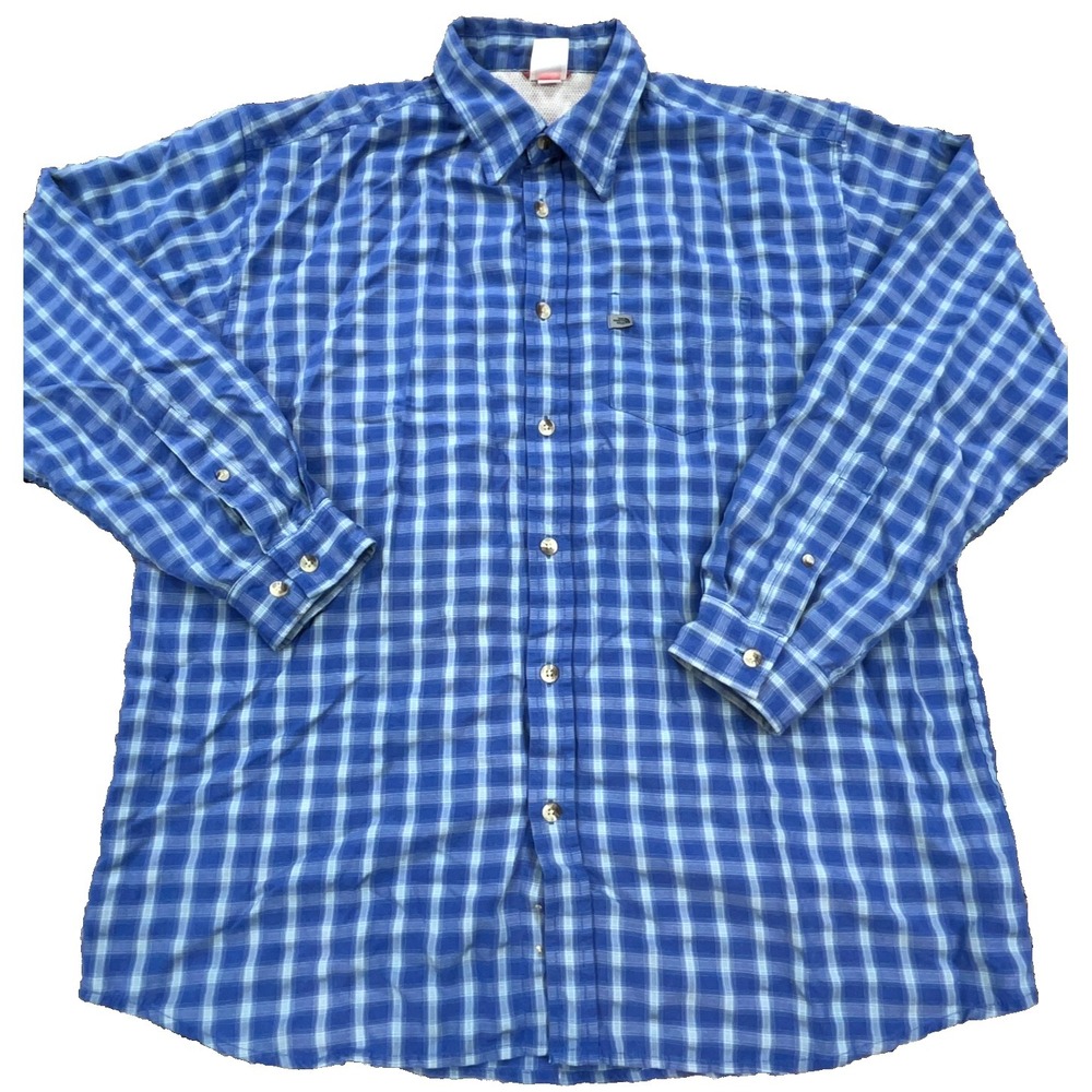 North Face Shirt Men Medium Blue Button‎ Up Plaid Hiking Camp Adult Tartan